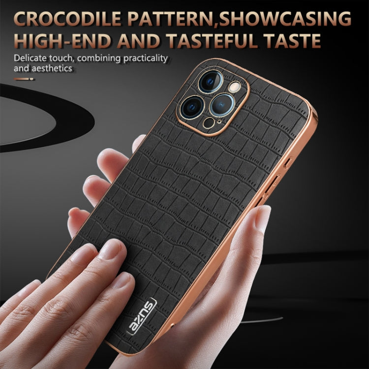 For iPhone 12 Pro AZNS Electroplated Frame Crocodile Texture Full Coverage Phone Case(Black) - iPhone 12 / 12 Pro Cases by AZNS | Online Shopping UK | buy2fix