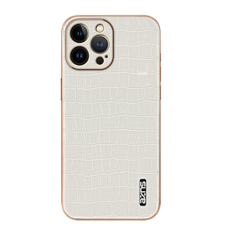 For iPhone 12 Pro Max AZNS Electroplated Frame Crocodile Texture Full Coverage Phone Case(White) - iPhone 12 Pro Max Cases by AZNS | Online Shopping UK | buy2fix