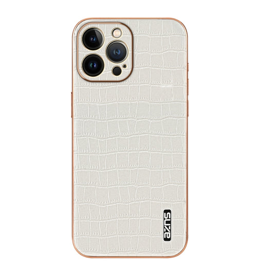 For iPhone 12 Pro Max AZNS Electroplated Frame Crocodile Texture Full Coverage Phone Case(White) - iPhone 12 Pro Max Cases by AZNS | Online Shopping UK | buy2fix