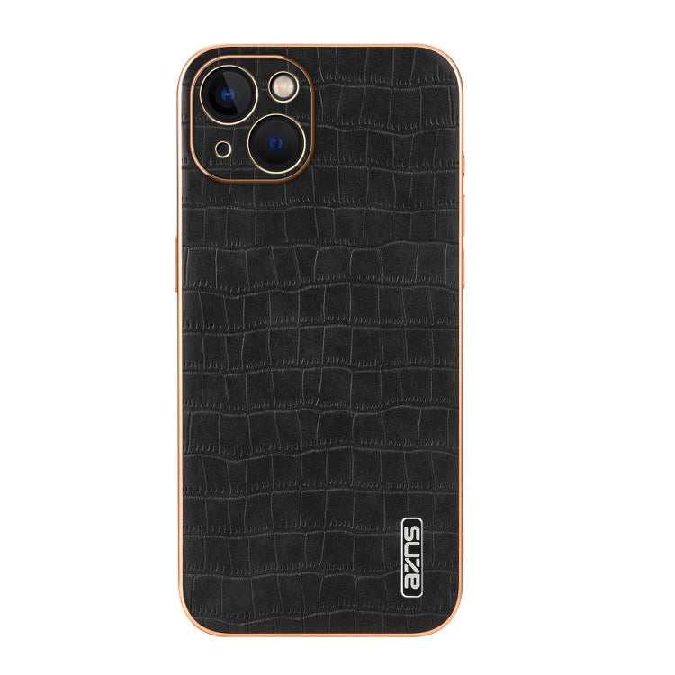 For iPhone 13 AZNS Electroplated Frame Crocodile Texture Full Coverage Phone Case(Black) - iPhone 13 Cases by AZNS | Online Shopping UK | buy2fix