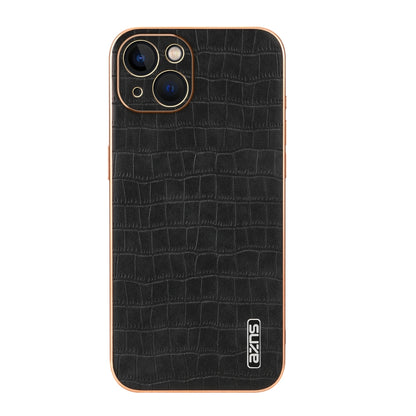 For iPhone 13 AZNS Electroplated Frame Crocodile Texture Full Coverage Phone Case(Black) - iPhone 13 Cases by AZNS | Online Shopping UK | buy2fix