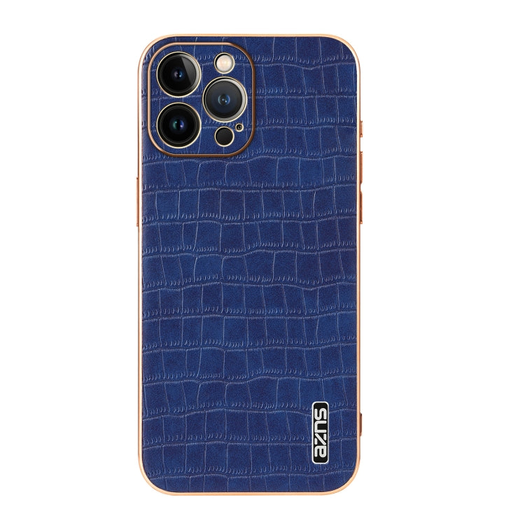 For iPhone 13 Pro Max AZNS Electroplated Frame Crocodile Texture Full Coverage Phone Case(Blue) - iPhone 13 Pro Max Cases by AZNS | Online Shopping UK | buy2fix
