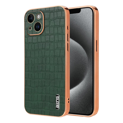 For iPhone 14 AZNS Electroplated Frame Crocodile Texture Full Coverage Phone Case(Green) - iPhone 14 Cases by AZNS | Online Shopping UK | buy2fix