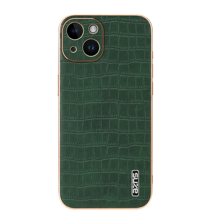 For iPhone 14 AZNS Electroplated Frame Crocodile Texture Full Coverage Phone Case(Green) - iPhone 14 Cases by AZNS | Online Shopping UK | buy2fix