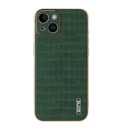 For iPhone 14 AZNS Electroplated Frame Crocodile Texture Full Coverage Phone Case(Green) - iPhone 14 Cases by AZNS | Online Shopping UK | buy2fix