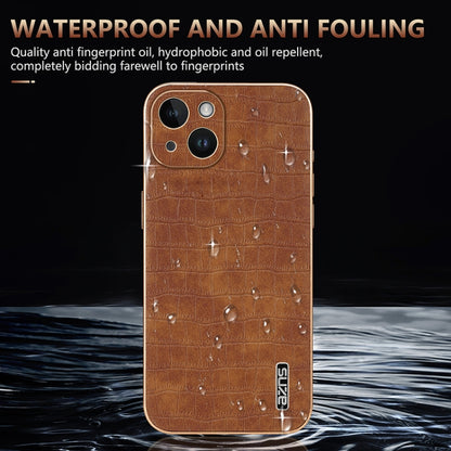 For iPhone 14 Plus AZNS Electroplated Frame Crocodile Texture Full Coverage Phone Case(Black) - iPhone 14 Plus Cases by AZNS | Online Shopping UK | buy2fix