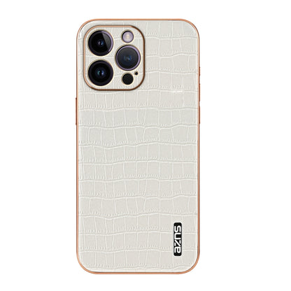 For iPhone 14 Pro AZNS Electroplated Frame Crocodile Texture Full Coverage Phone Case(White) - iPhone 14 Pro Cases by AZNS | Online Shopping UK | buy2fix