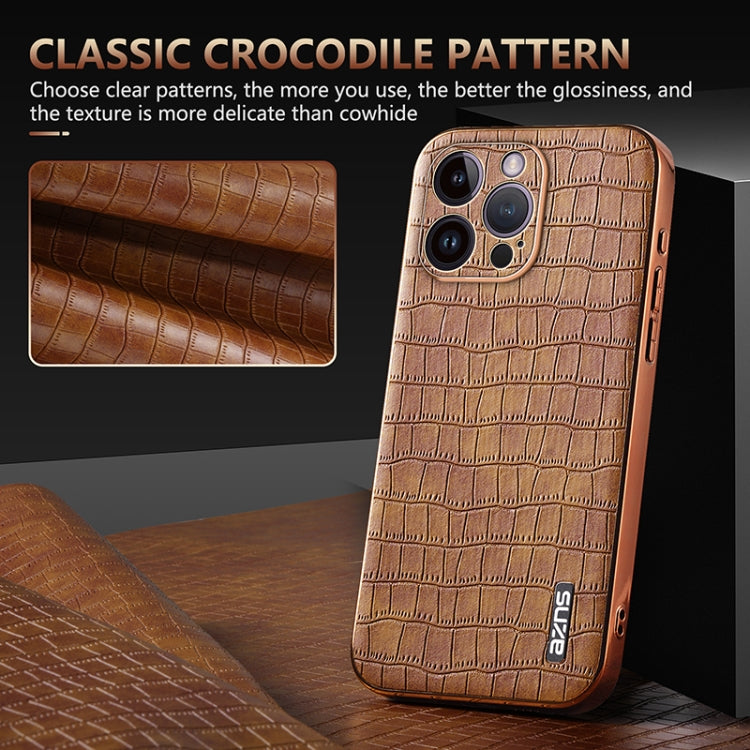 For iPhone 14 Pro AZNS Electroplated Frame Crocodile Texture Full Coverage Phone Case(White) - iPhone 14 Pro Cases by AZNS | Online Shopping UK | buy2fix
