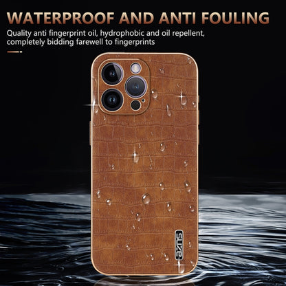 For iPhone 14 Pro AZNS Electroplated Frame Crocodile Texture Full Coverage Phone Case(White) - iPhone 14 Pro Cases by AZNS | Online Shopping UK | buy2fix