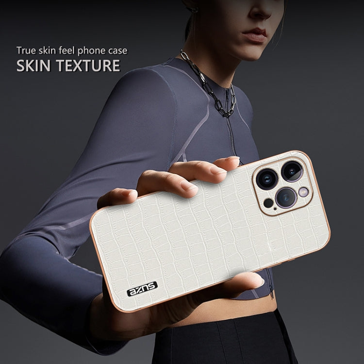 For iPhone 14 Pro AZNS Electroplated Frame Crocodile Texture Full Coverage Phone Case(White) - iPhone 14 Pro Cases by AZNS | Online Shopping UK | buy2fix