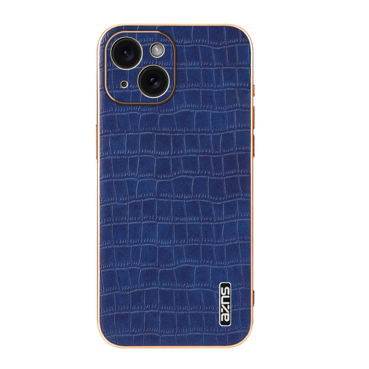 For iPhone 15 AZNS Electroplated Frame Crocodile Texture Full Coverage Phone Case(Blue) - iPhone 15 Cases by AZNS | Online Shopping UK | buy2fix