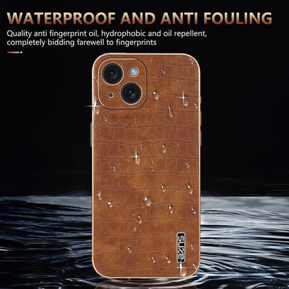 For iPhone 15 AZNS Electroplated Frame Crocodile Texture Full Coverage Phone Case(Blue) - iPhone 15 Cases by AZNS | Online Shopping UK | buy2fix