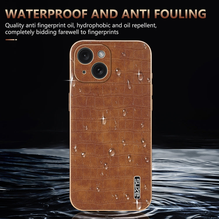 For iPhone 15 Plus AZNS Electroplated Frame Crocodile Texture Full Coverage Phone Case(Green) - iPhone 15 Plus Cases by AZNS | Online Shopping UK | buy2fix
