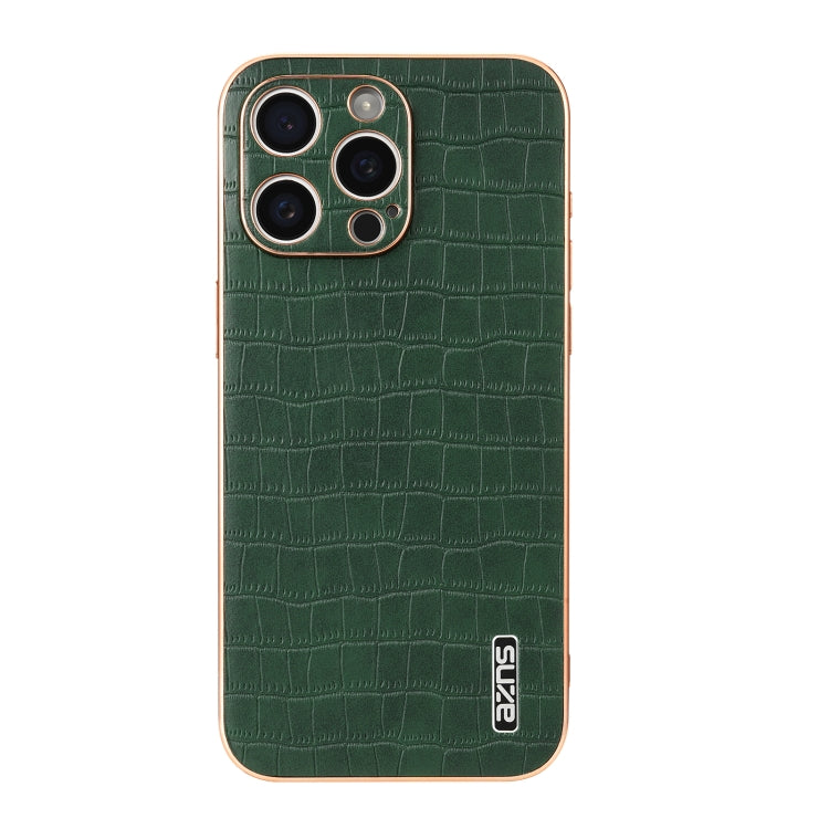 For iPhone 15 Pro AZNS Electroplated Frame Crocodile Texture Full Coverage Phone Case(Green) - iPhone 15 Pro Cases by AZNS | Online Shopping UK | buy2fix