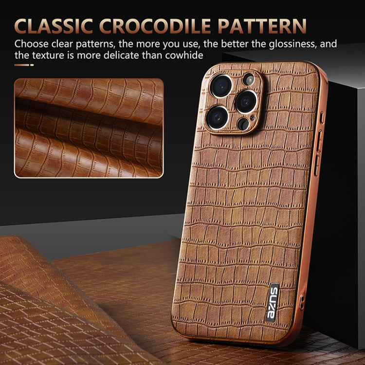 For iPhone 15 Pro Max AZNS Electroplated Frame Crocodile Texture Full Coverage Phone Case(Brown) - iPhone 15 Pro Max Cases by AZNS | Online Shopping UK | buy2fix