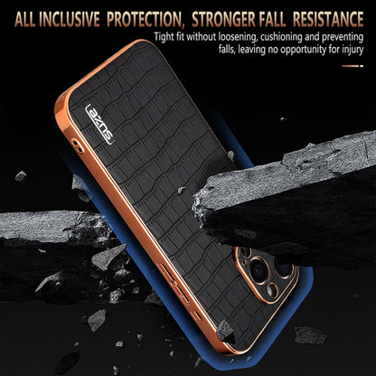 For iPhone 16 Pro AZNS Electroplated Frame Crocodile Texture Full Coverage Phone Case(Black) - iPhone 16 Pro Cases by AZNS | Online Shopping UK | buy2fix