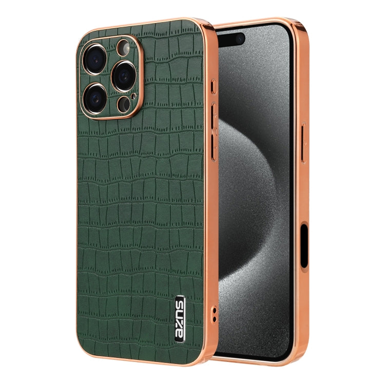 For iPhone 16 Pro AZNS Electroplated Frame Crocodile Texture Full Coverage Phone Case(Green) - iPhone 16 Pro Cases by AZNS | Online Shopping UK | buy2fix