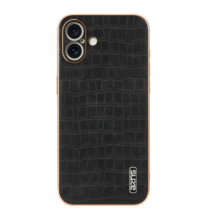 For iPhone 16 AZNS Electroplated Frame Crocodile Texture Full Coverage Phone Case(Black) - iPhone 16 Cases by AZNS | Online Shopping UK | buy2fix