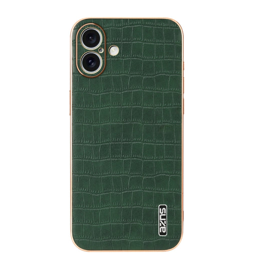 For iPhone 16 AZNS Electroplated Frame Crocodile Texture Full Coverage Phone Case(Green) by AZNS