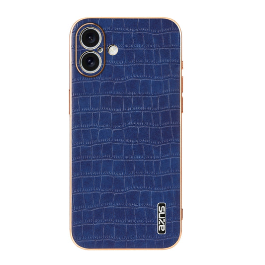 For iPhone 16 AZNS Electroplated Frame Crocodile Texture Full Coverage Phone Case(Blue) by AZNS