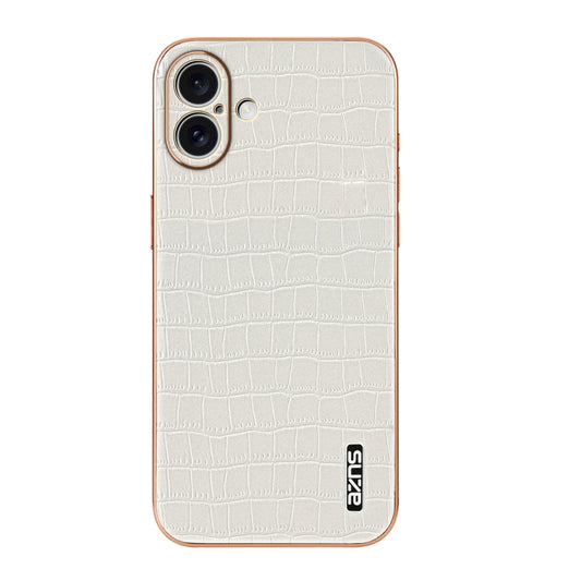 For iPhone 16 AZNS Electroplated Frame Crocodile Texture Full Coverage Phone Case(White) by AZNS