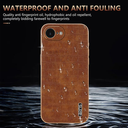 For iPhone 16e AZNS Electroplated Frame Crocodile Texture Full Coverage Phone Case(Black) - iPhone 16e Cases by AZNS | Online Shopping UK | buy2fix