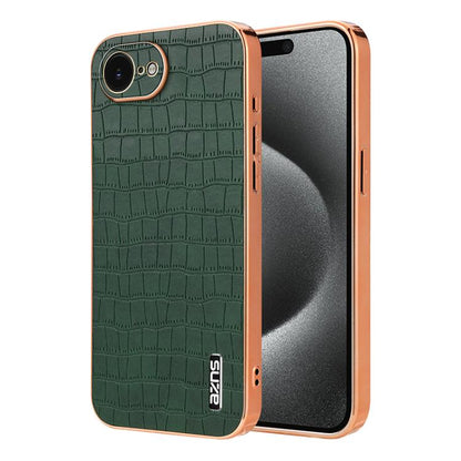 For iPhone 16e AZNS Electroplated Frame Crocodile Texture Full Coverage Phone Case(Green) - iPhone 16e Cases by AZNS | Online Shopping UK | buy2fix