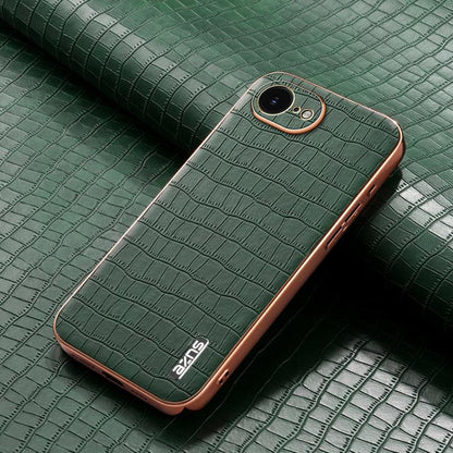 For iPhone 16e AZNS Electroplated Frame Crocodile Texture Full Coverage Phone Case(Green) - iPhone 16e Cases by AZNS | Online Shopping UK | buy2fix