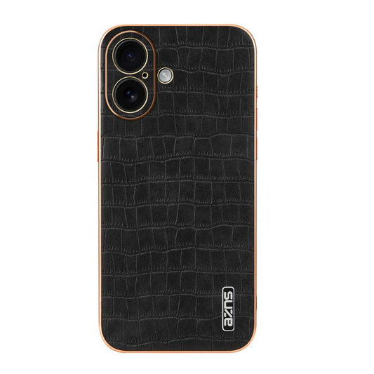For iPhone 17 AZNS Electroplated Frame Crocodile Texture Full Coverage Phone Case(Black) - iPhone 17 Cases by AZNS | Online Shopping UK | buy2fix