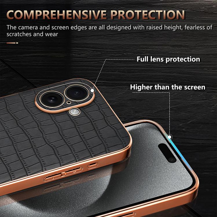 For iPhone 17 AZNS Electroplated Frame Crocodile Texture Full Coverage Phone Case(Black) - iPhone 17 Cases by AZNS | Online Shopping UK | buy2fix