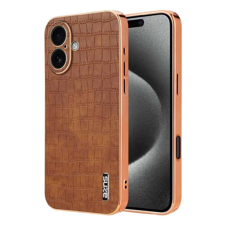 For iPhone 17 AZNS Electroplated Frame Crocodile Texture Full Coverage Phone Case(Brown) - iPhone 17 Cases by AZNS | Online Shopping UK | buy2fix