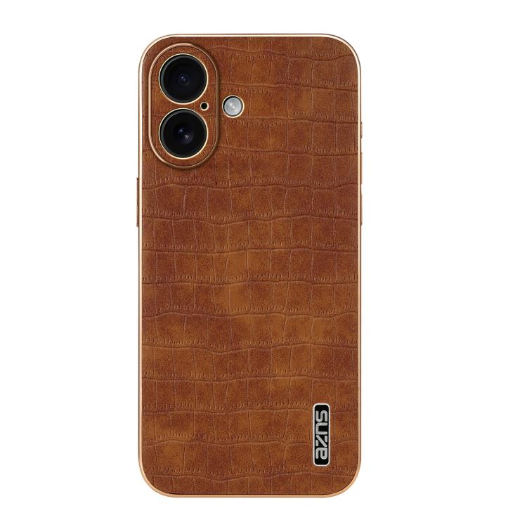 For iPhone 17 AZNS Electroplated Frame Crocodile Texture Full Coverage Phone Case(Brown) - iPhone 17 Cases by AZNS | Online Shopping UK | buy2fix