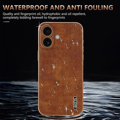 For iPhone 17 AZNS Electroplated Frame Crocodile Texture Full Coverage Phone Case(Brown) - iPhone 17 Cases by AZNS | Online Shopping UK | buy2fix