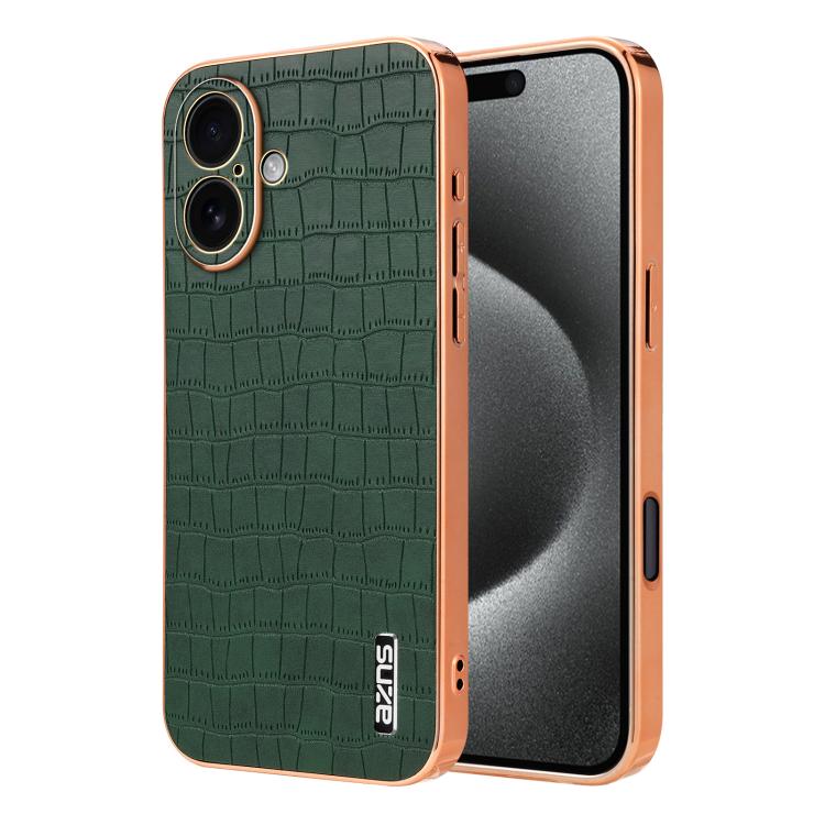 For iPhone 17 AZNS Electroplated Frame Crocodile Texture Full Coverage Phone Case(Green) - iPhone 17 Cases by AZNS | Online Shopping UK | buy2fix