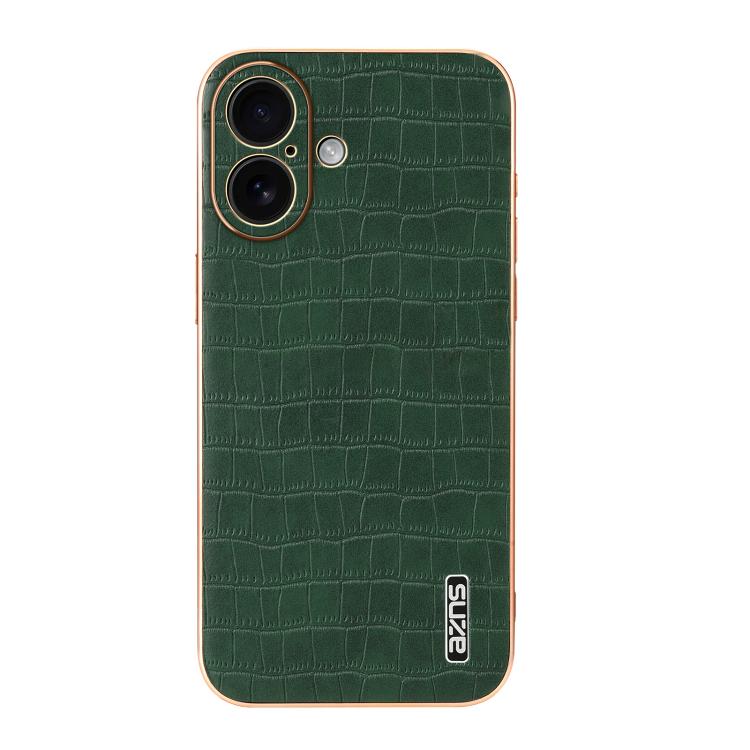 For iPhone 17 AZNS Electroplated Frame Crocodile Texture Full Coverage Phone Case(Green) - iPhone 17 Cases by AZNS | Online Shopping UK | buy2fix