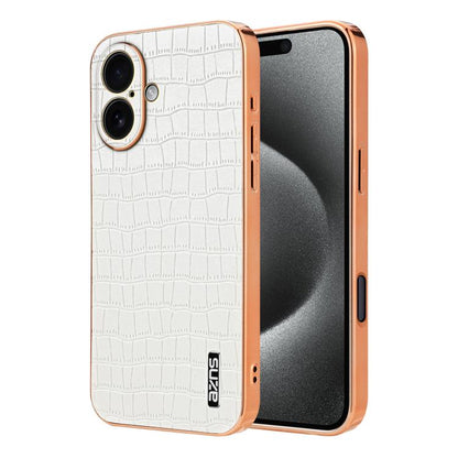 For iPhone 17 AZNS Electroplated Frame Crocodile Texture Full Coverage Phone Case(White) - iPhone 17 Cases by AZNS | Online Shopping UK | buy2fix