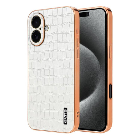 For iPhone 17 AZNS Electroplated Frame Crocodile Texture Full Coverage Phone Case(White) - iPhone 17 Cases by AZNS | Online Shopping UK | buy2fix