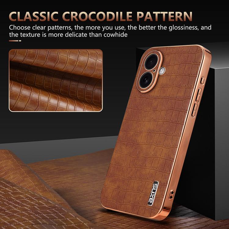 For iPhone 17 AZNS Electroplated Frame Crocodile Texture Full Coverage Phone Case(White) - iPhone 17 Cases by AZNS | Online Shopping UK | buy2fix