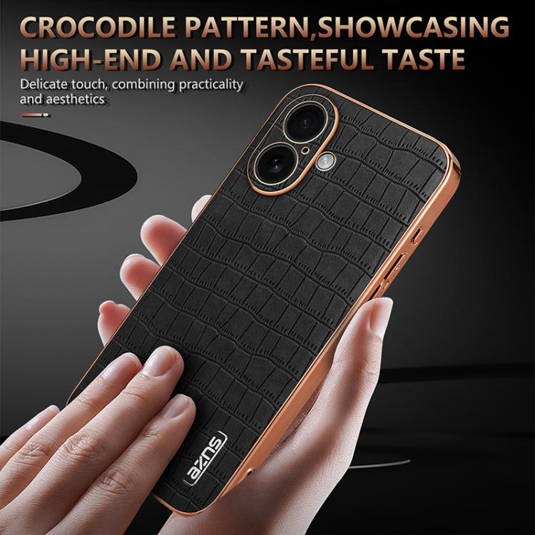 For iPhone 17 AZNS Electroplated Frame Crocodile Texture Full Coverage Phone Case(White) - iPhone 17 Cases by AZNS | Online Shopping UK | buy2fix
