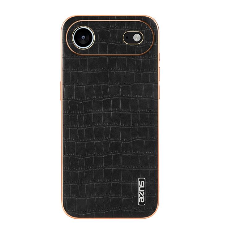 For iPhone 17 Air AZNS Electroplated Frame Crocodile Texture Full Coverage Phone Case(Black) - iPhone 17 Air Cases by AZNS | Online Shopping UK | buy2fix
