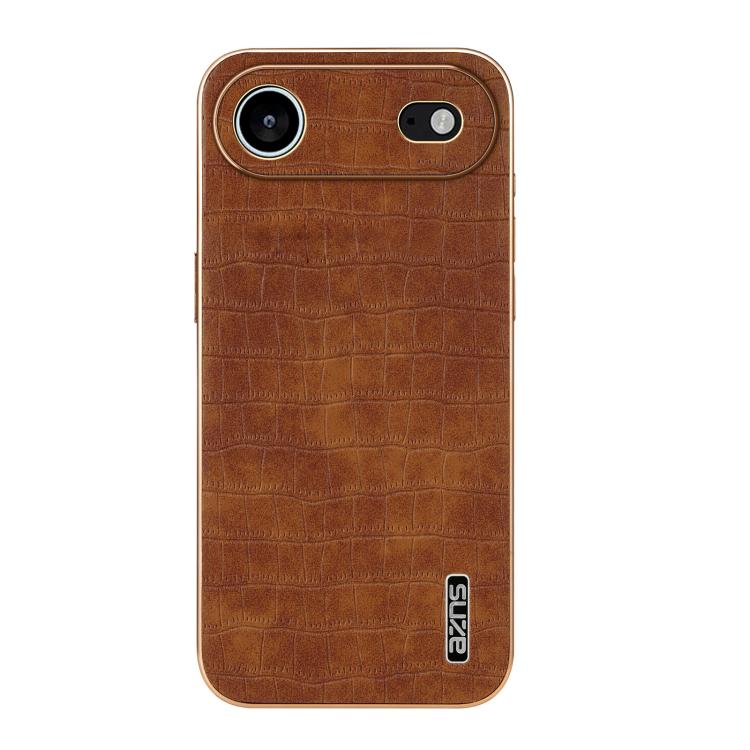 For iPhone 17 Air AZNS Electroplated Frame Crocodile Texture Full Coverage Phone Case(Brown) - iPhone 17 Air Cases by AZNS | Online Shopping UK | buy2fix
