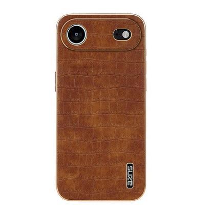 For iPhone 17 Air AZNS Electroplated Frame Crocodile Texture Full Coverage Phone Case(Brown) - iPhone 17 Air Cases by AZNS | Online Shopping UK | buy2fix