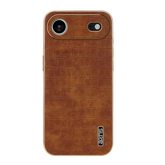 For iPhone 17 Air AZNS Electroplated Frame Crocodile Texture Full Coverage Phone Case(Brown) - iPhone 17 Air Cases by AZNS | Online Shopping UK | buy2fix