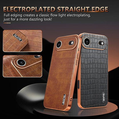 For iPhone 17 Air AZNS Electroplated Frame Crocodile Texture Full Coverage Phone Case(Brown) - iPhone 17 Air Cases by AZNS | Online Shopping UK | buy2fix