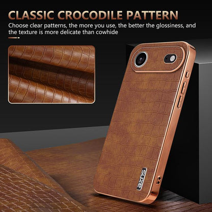 For iPhone 17 Air AZNS Electroplated Frame Crocodile Texture Full Coverage Phone Case(Brown) - iPhone 17 Air Cases by AZNS | Online Shopping UK | buy2fix