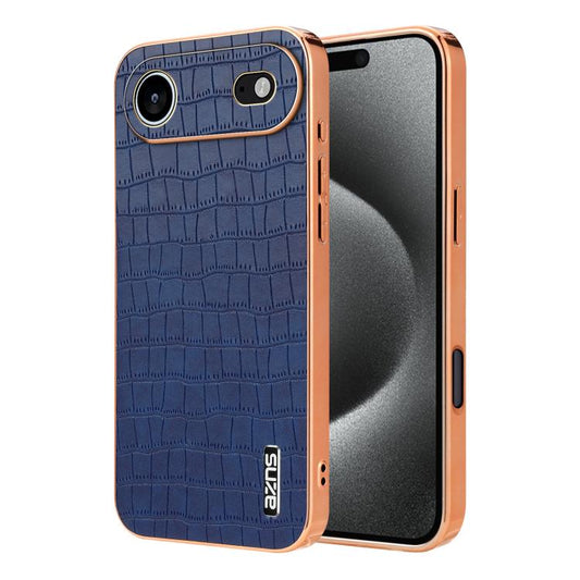 For iPhone 17 Air AZNS Electroplated Frame Crocodile Texture Full Coverage Phone Case(Blue) - iPhone 17 Air Cases by AZNS | Online Shopping UK | buy2fix