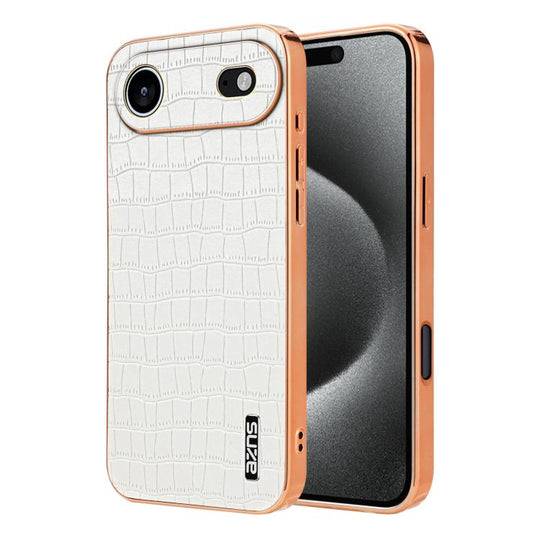 For iPhone Air AZNS Electroplated Frame Crocodile Texture Full Coverage Phone Case(White)