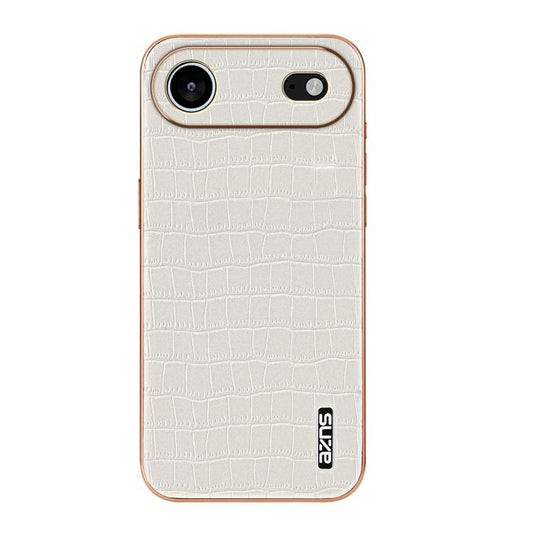 For iPhone Air AZNS Electroplated Frame Crocodile Texture Full Coverage Phone Case(White) - iPhone Air Cases by AZNS | Online Shopping UK | buy2fix