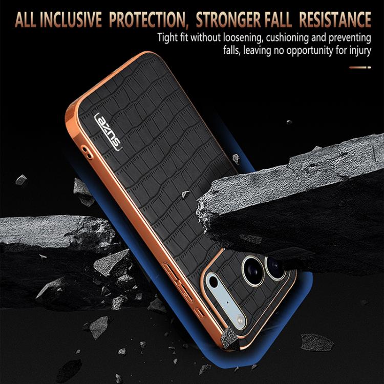 For iPhone 17 Pro AZNS Electroplated Frame Crocodile Texture Full Coverage Phone Case(Black) - iPhone 17 Pro Cases by AZNS | Online Shopping UK | buy2fix