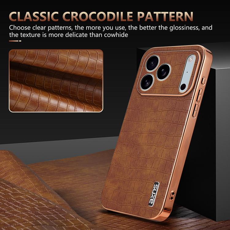 For iPhone 17 Pro AZNS Electroplated Frame Crocodile Texture Full Coverage Phone Case(Black) - iPhone 17 Pro Cases by AZNS | Online Shopping UK | buy2fix